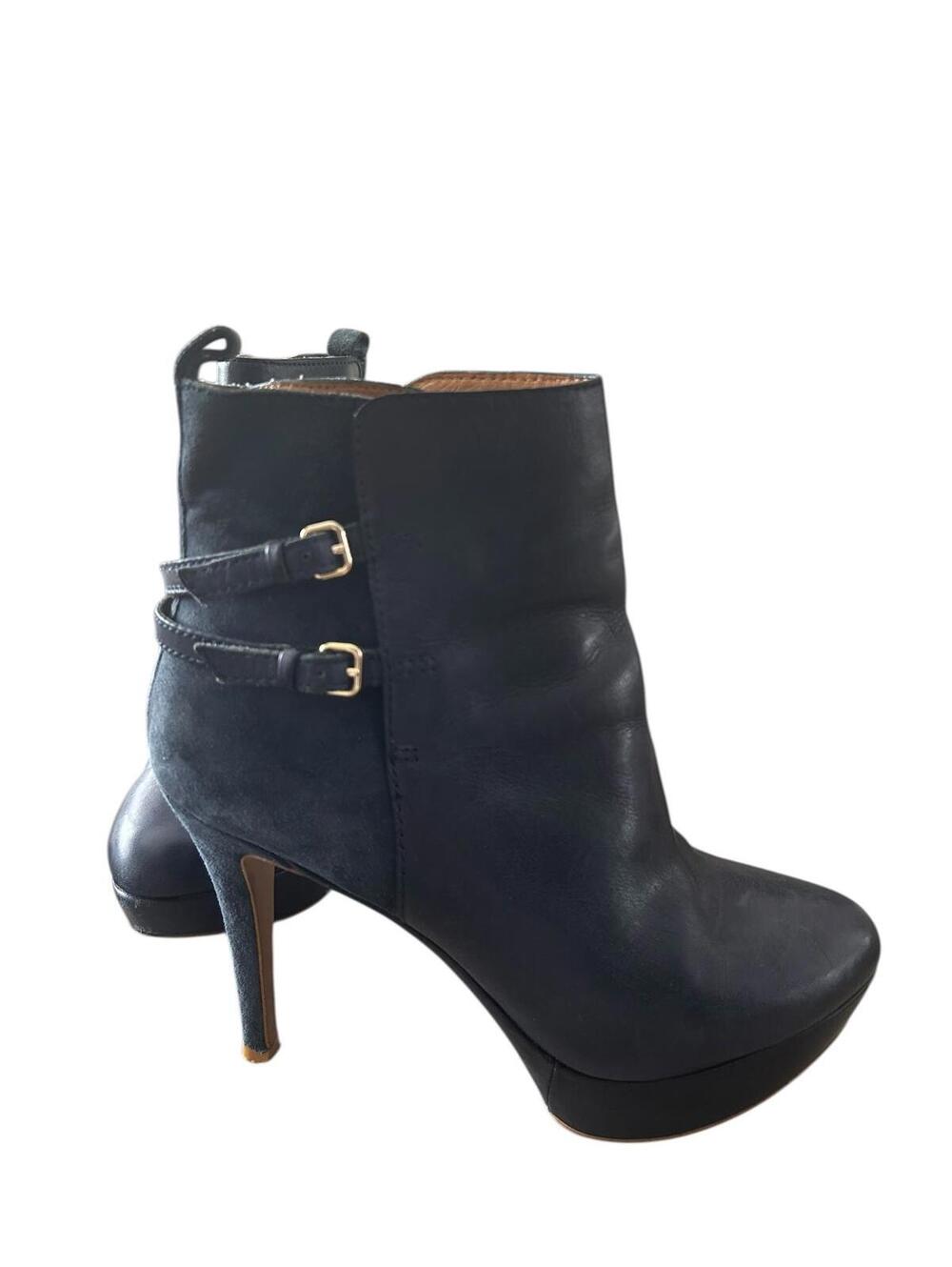Zara navy leather suede platform ankle boots buckle heels size 8 - Picture 9 of 11